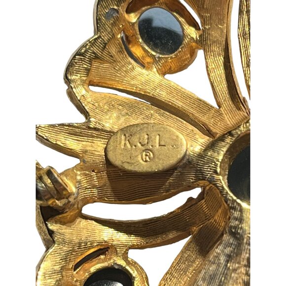 Kenneth Jay Lane KJL Blue & Rhinestone Vintage Square Floral Brooch Signed - Picture 11 of 16